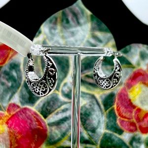 Antiqued 925 Sterling Silver Creole Hoop Style Earrings